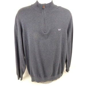 Vineyard Vines Cotton 1/4 Zip Sweater XL Gray Mock Whale Logo